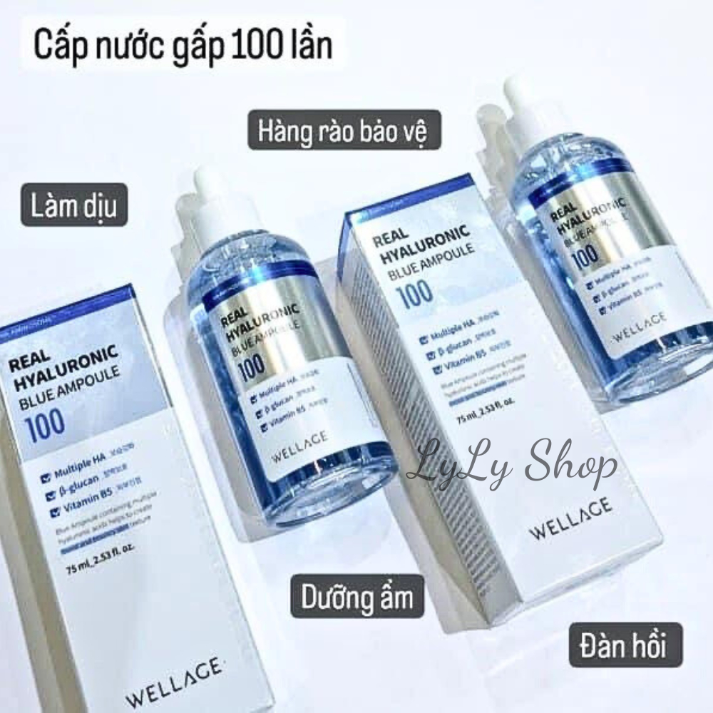 Tinh Chất Dưỡng Ẩm Wellage Real Hyaluronic Blue Ampoule 100, Serum phục hồi căng bóng, phục hồi da săn chắc Lylyshop