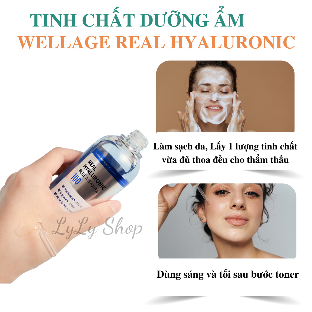Tinh Chất Dưỡng Ẩm Wellage Real Hyaluronic Blue Ampoule 100, Serum phục hồi căng bóng, phục hồi da săn chắc Lylyshop