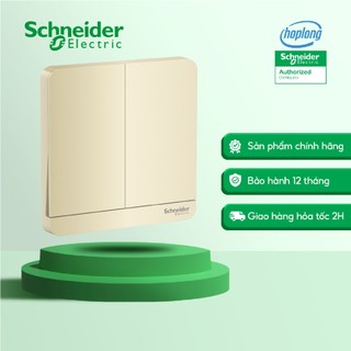 Bộ công tắc đôi 2 chiều 16A có đèn LED hiển thị màu vàng ánh kim dòng AvatarON Schneider E8332L2LED_WG_G19