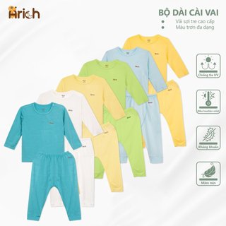 Bộ quần áo dài tay cài vai trơn Arich vải sợi tre chất vải mềm mịn, thoáng mát cho bé từ 6 tháng đến 6 tuổi