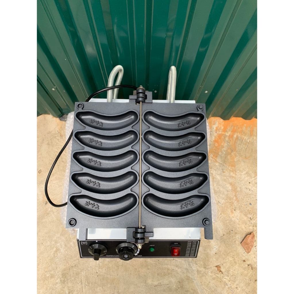 Máy làm bánh chuối 5 khuôn BC50. Máy nướng bánh hình quả chuối công nghiệp bảo hành 12 tháng