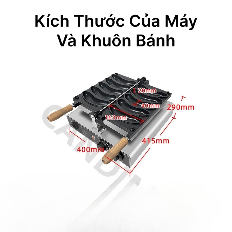 Máy làm bánh chuối 5 khuôn BC50. Máy nướng bánh hình quả chuối công nghiệp bảo hành 12 tháng