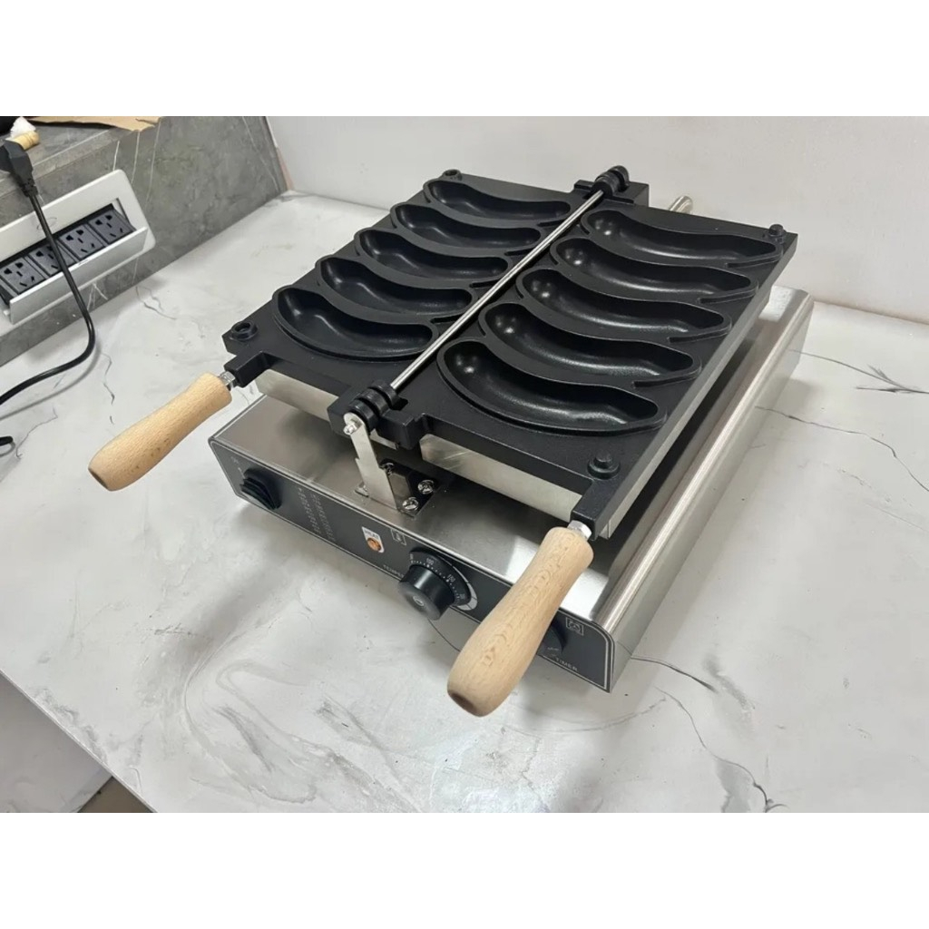 Máy làm bánh chuối 5 khuôn BC50. Máy nướng bánh hình quả chuối công nghiệp bảo hành 12 tháng