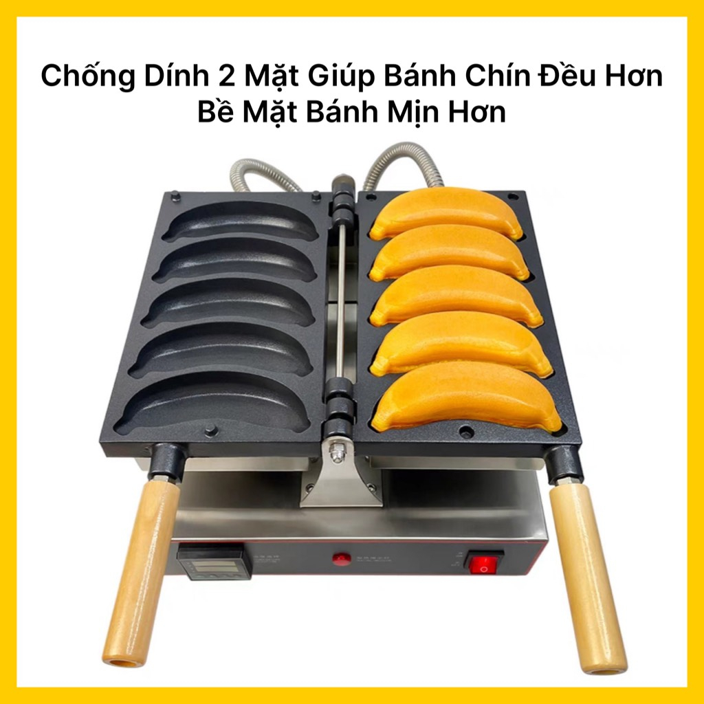 Máy làm bánh chuối 5 khuôn BC50. Máy nướng bánh hình quả chuối công nghiệp bảo hành 12 tháng