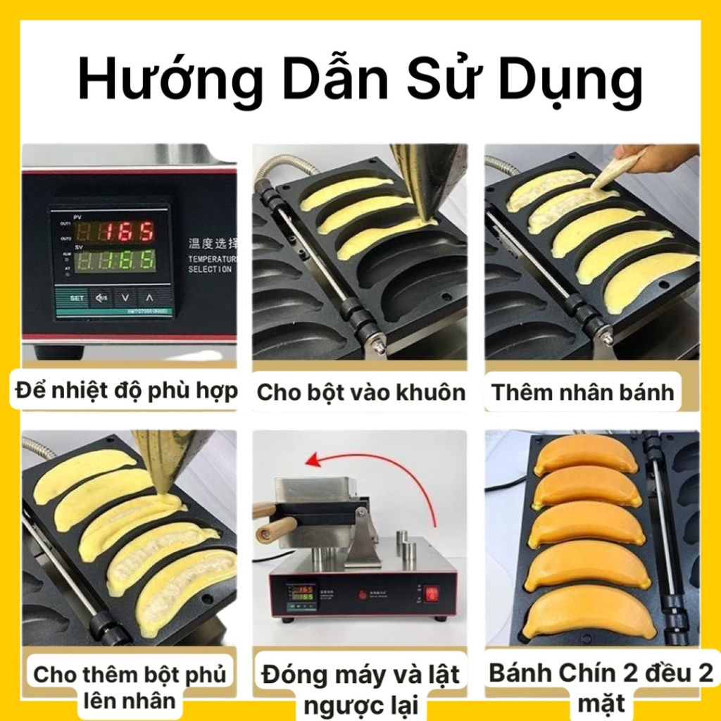 Máy làm bánh chuối 5 khuôn BC50. Máy nướng bánh hình quả chuối công nghiệp bảo hành 12 tháng