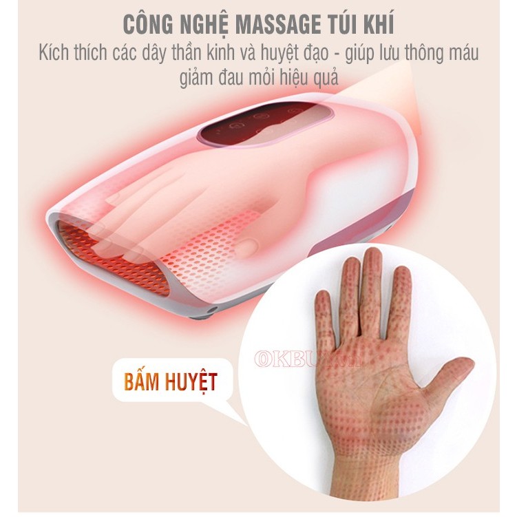 Máy massage bàn tay pin sạc ST-1801A, xoa bóp nén ép trị bằng áp suất khí và nhiệt nóng trị liệu tê tay | OKbuy