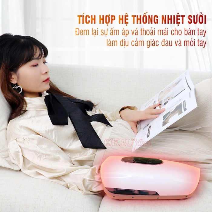 Máy massage bàn tay pin sạc ST-1801A, xoa bóp nén ép trị bằng áp suất khí và nhiệt nóng trị liệu tê tay | OKbuy