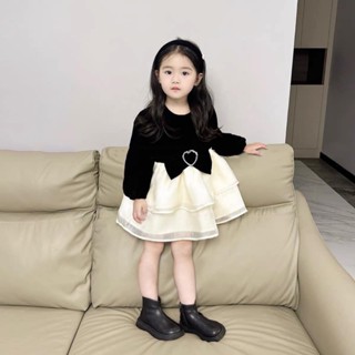 [Pinkids] [10-32kg] Váy Nhung Sang Trọng Phối Chân Váy Voan Cho Bé Gái