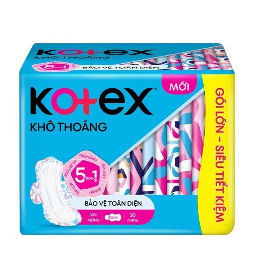Băng vệ sinh Kotex KHÔ THOÁNG Maxi cánh 8 miếng kháng khuẩn 5in1