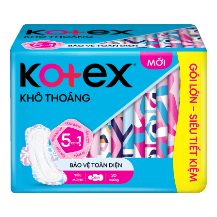 Băng vệ sinh Kotex KHÔ THOÁNG Maxi cánh 8 miếng kháng khuẩn 5in1