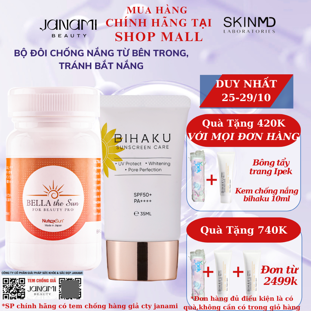 Bộ đôi chống nắng toàn diện và dưỡng trắng da ngừa lão hoá chuyên sâu từ Nhật Bản Bella The Sun 30v và Bihaku Sunscreen