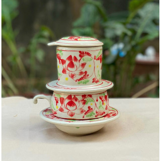 Phin pha cafe gốm sứ Bát Tràng cao cấp vẽ sen