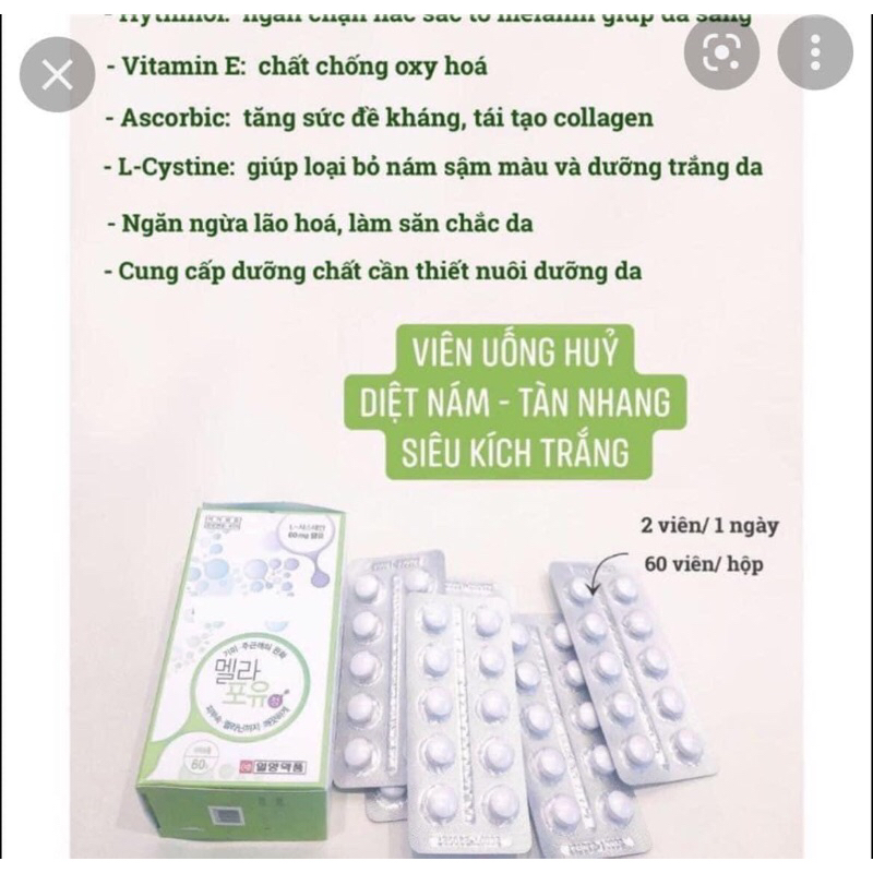 VIÊN UỐNG TRẮNG DA HUỶ NÁM MELA FOR YOU