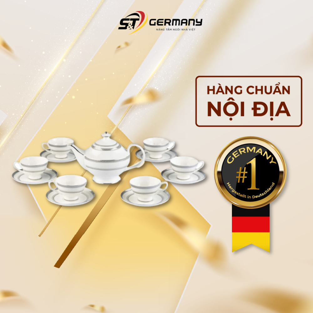 Bộ ấm trà sứ xương Bạch Kim Anh viền bạc Imperial hoàng gia Anh, ấm trà châu âu cao cấp sang trọng GermanySnT 290033