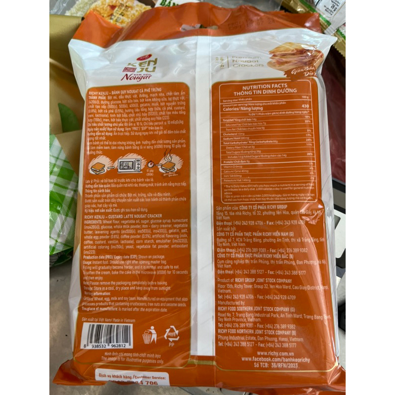 Bánh giòn kem dẻo Nougat hành, cà phê Kenju 186g