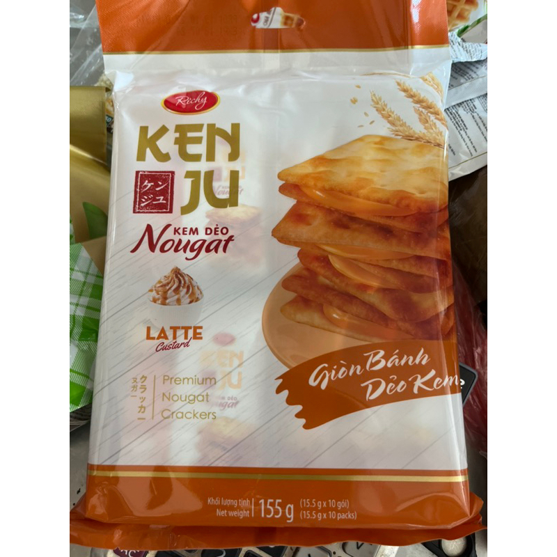 Bánh giòn kem dẻo Nougat hành, cà phê Kenju 186g