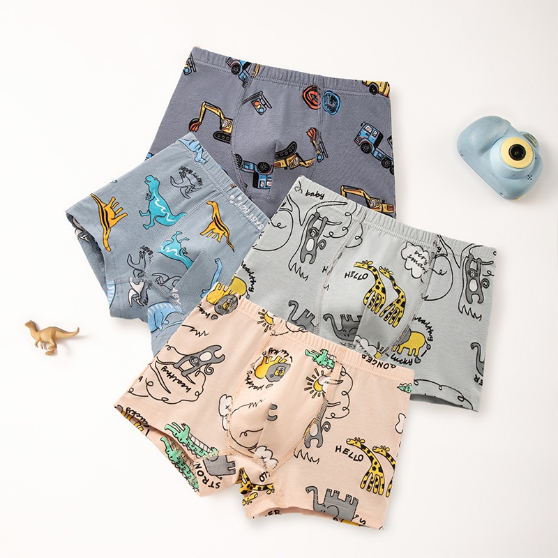 Combo 4 quần sịp đùi bé trai họa tiết hươu cao cổ, quần lót cho bé trai cotton thoáng mát hình ngộ nghĩnh dễ thương