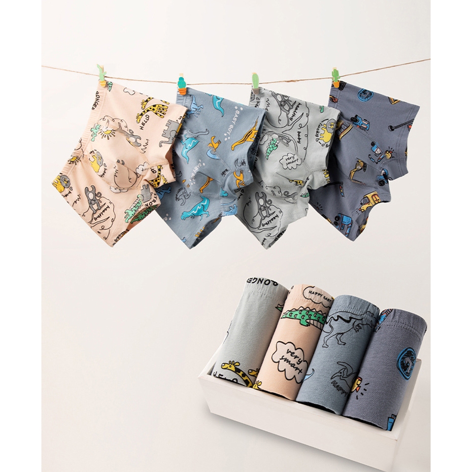 Combo 4 quần sịp đùi bé trai họa tiết hươu cao cổ, quần lót cho bé trai cotton thoáng mát hình ngộ nghĩnh dễ thương