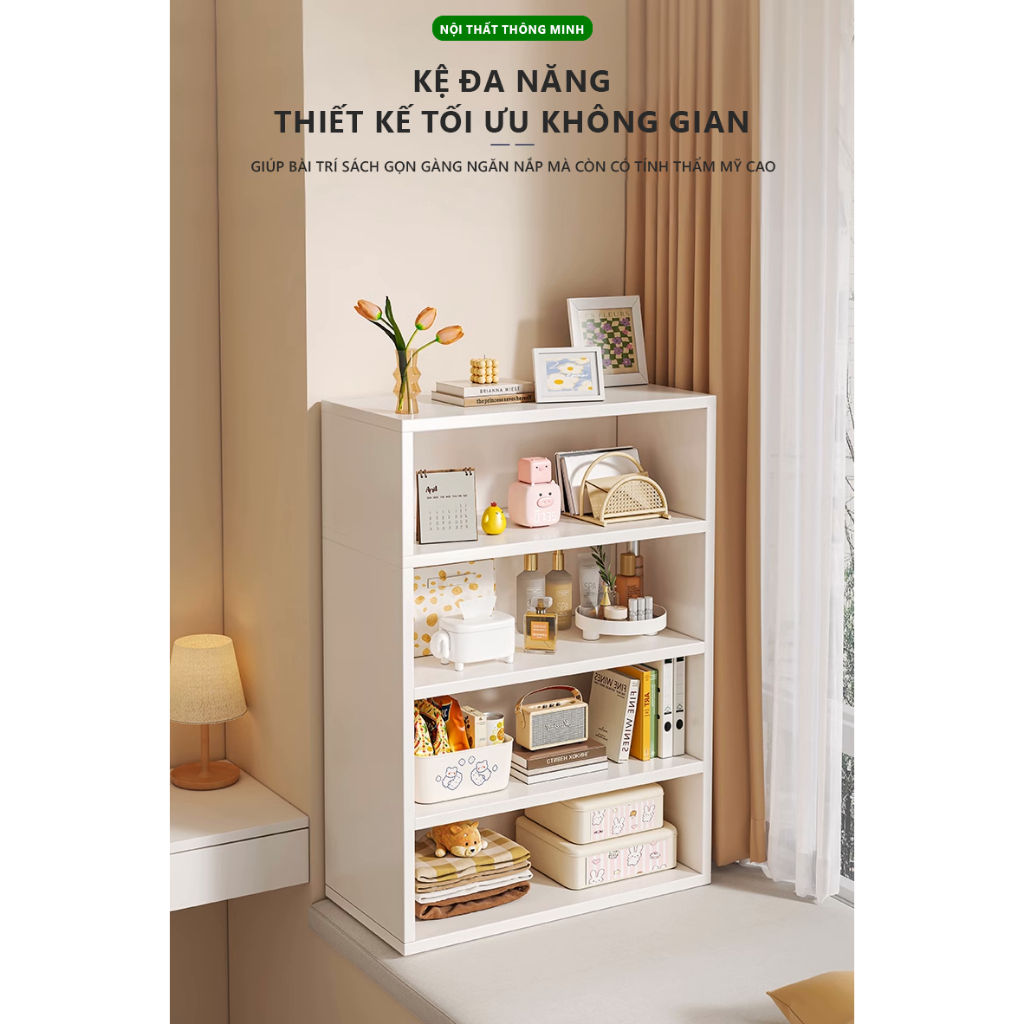 Kệ sách đa năng chất liệu gỗ MDF màu full trắng decor góc làm việc cực đẹp - GB30