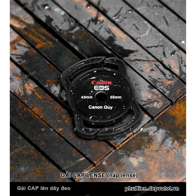 Gài nắp lense lên dây đeo các hãng Fujifilm, Sony, Canon, Nikon, Olympus, Pentax, Panasonic