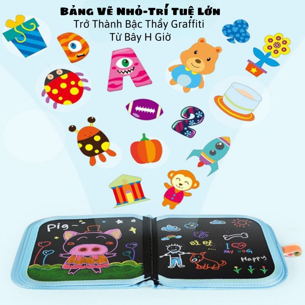 Quyển Tập Vẽ Tranh Graffiti Phát Sáng 14 Trang Kèm 6-12 Bút Màu Có Thể Xóa Được Cho Bé Thỏa Sức Sáng Tạo.