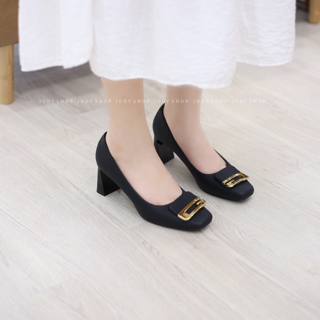 Giày Công Sở - Giày Gót Nữ Mũi Vuông Khuy G Da Mềm Đế Cao 6p QCCC