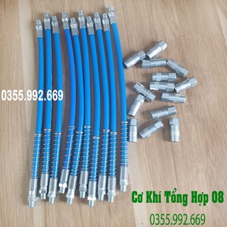 Dây bơm mỡ bò mềm loại tốt. Ống dây dẫn bơm mỡ bò mềm áp lực cao màu xanh, đầu kẹp 4 chấu