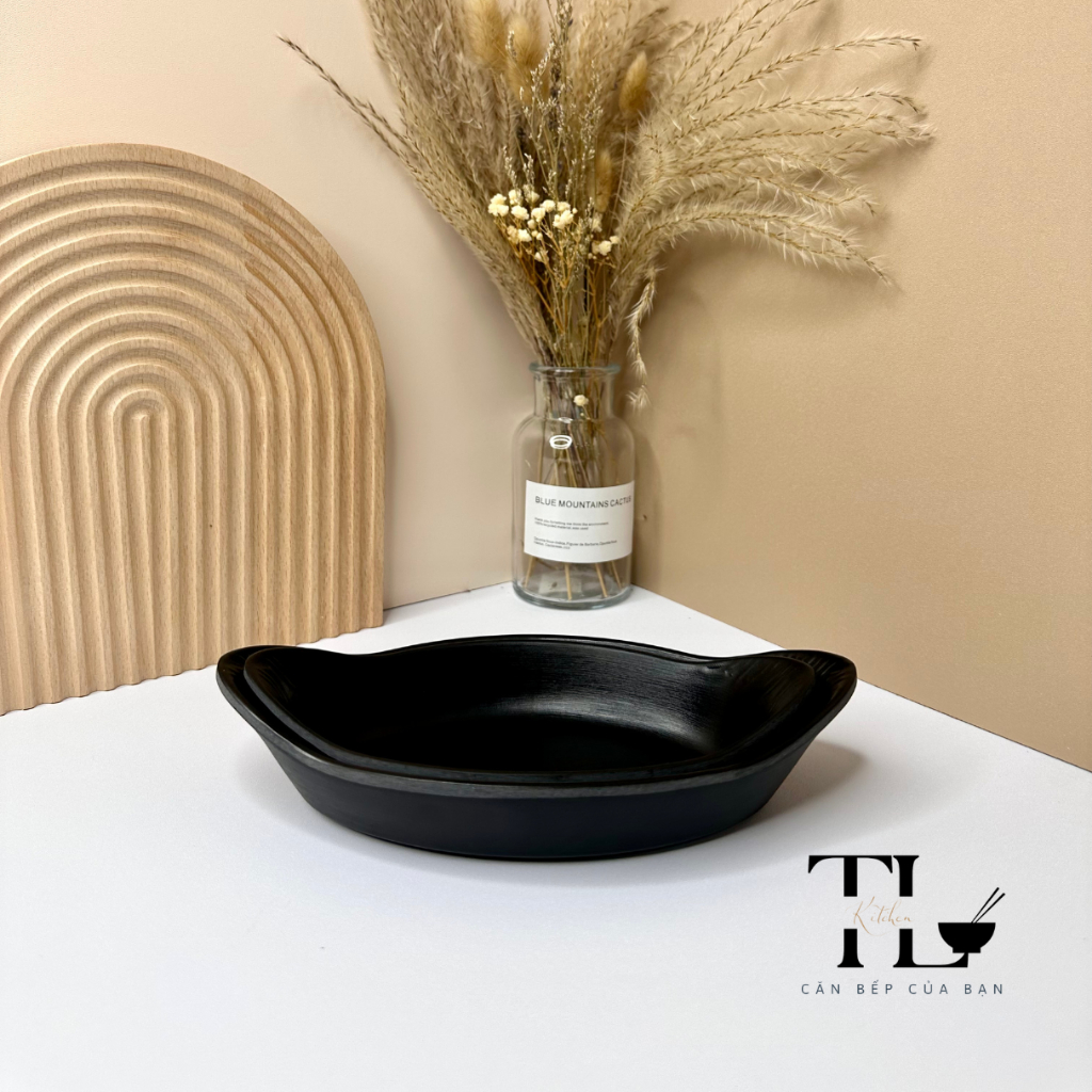 Dĩa thuyền nhựa đen nhám TL Kitchen chất liệu Melamine đa dạng kích cỡ