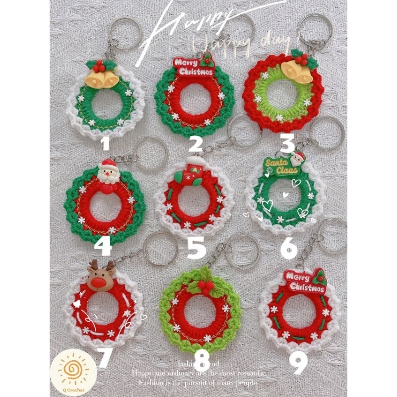 Móc khóa Noel Vòng Nguyệt Quế bằng len handmade làm quà tặng, treo cây thông