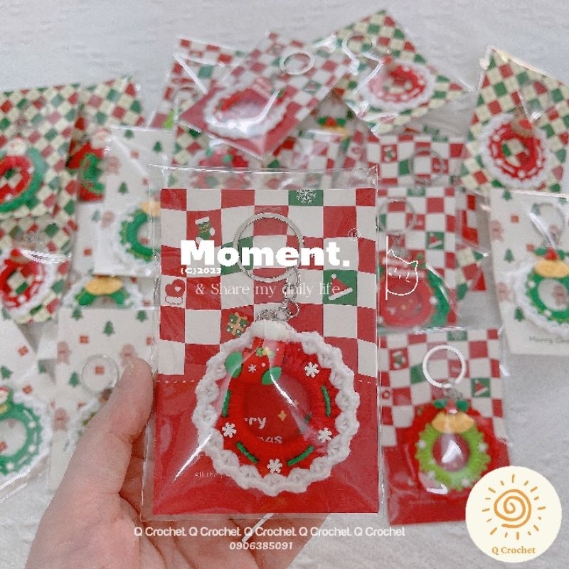 Móc khóa Noel Vòng Nguyệt Quế bằng len handmade làm quà tặng, treo cây thông