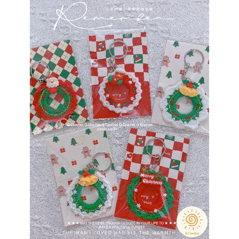 Móc khóa Noel Vòng Nguyệt Quế bằng len handmade làm quà tặng, treo cây thông