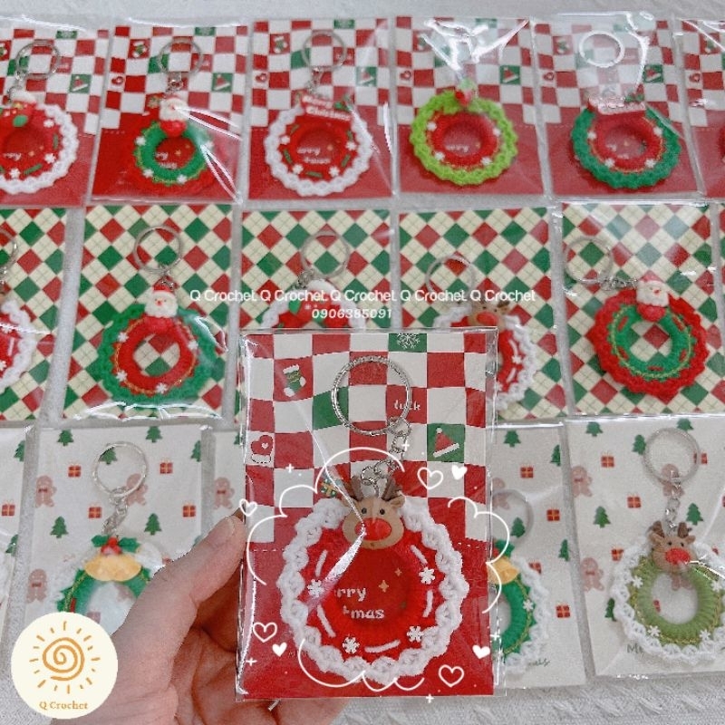 Móc khóa Noel Vòng Nguyệt Quế bằng len handmade làm quà tặng, treo cây thông