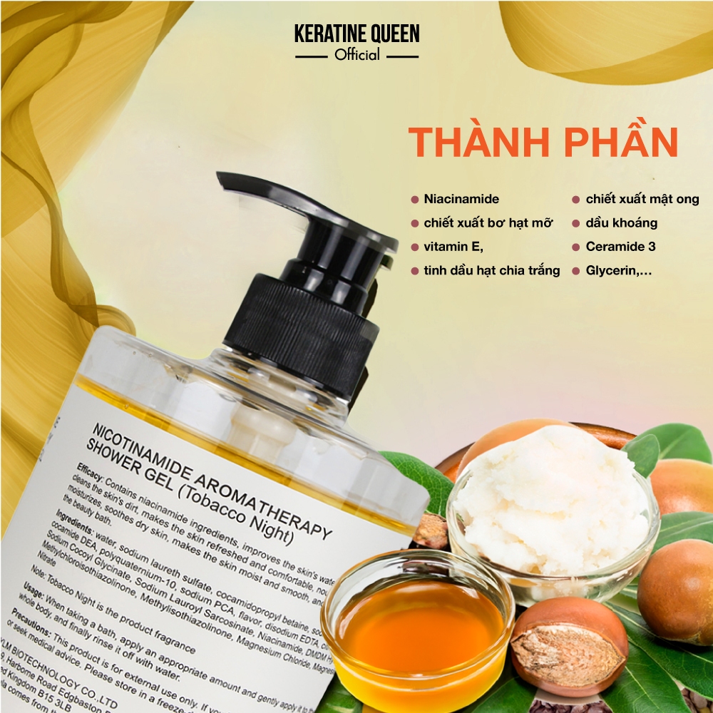 Sữa tắm 500ml Hương Nước Hoa, Tinh chất Niacinamide Cung Cấp Độ Ẩm Làm Sáng Da & Mềm Mịn TOBACCO NIGHT | Keratine Queen