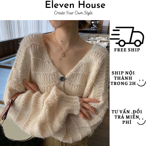 Áo len cardigan nữ thu đông màu be nữ tính Hàn quốc |11 House