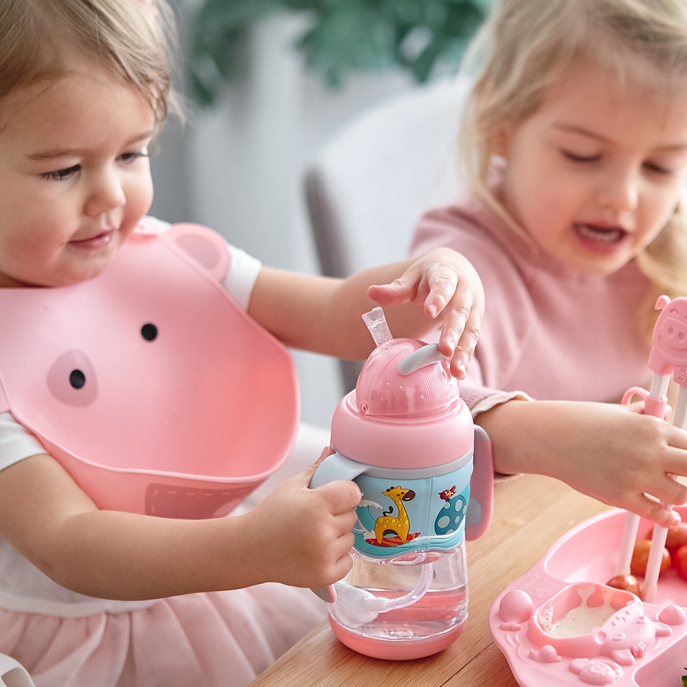 Bình uống nước tritan ống hút đáy nặng có tay cầm và quai treo Marcus & Marcus bé từ 12 tháng