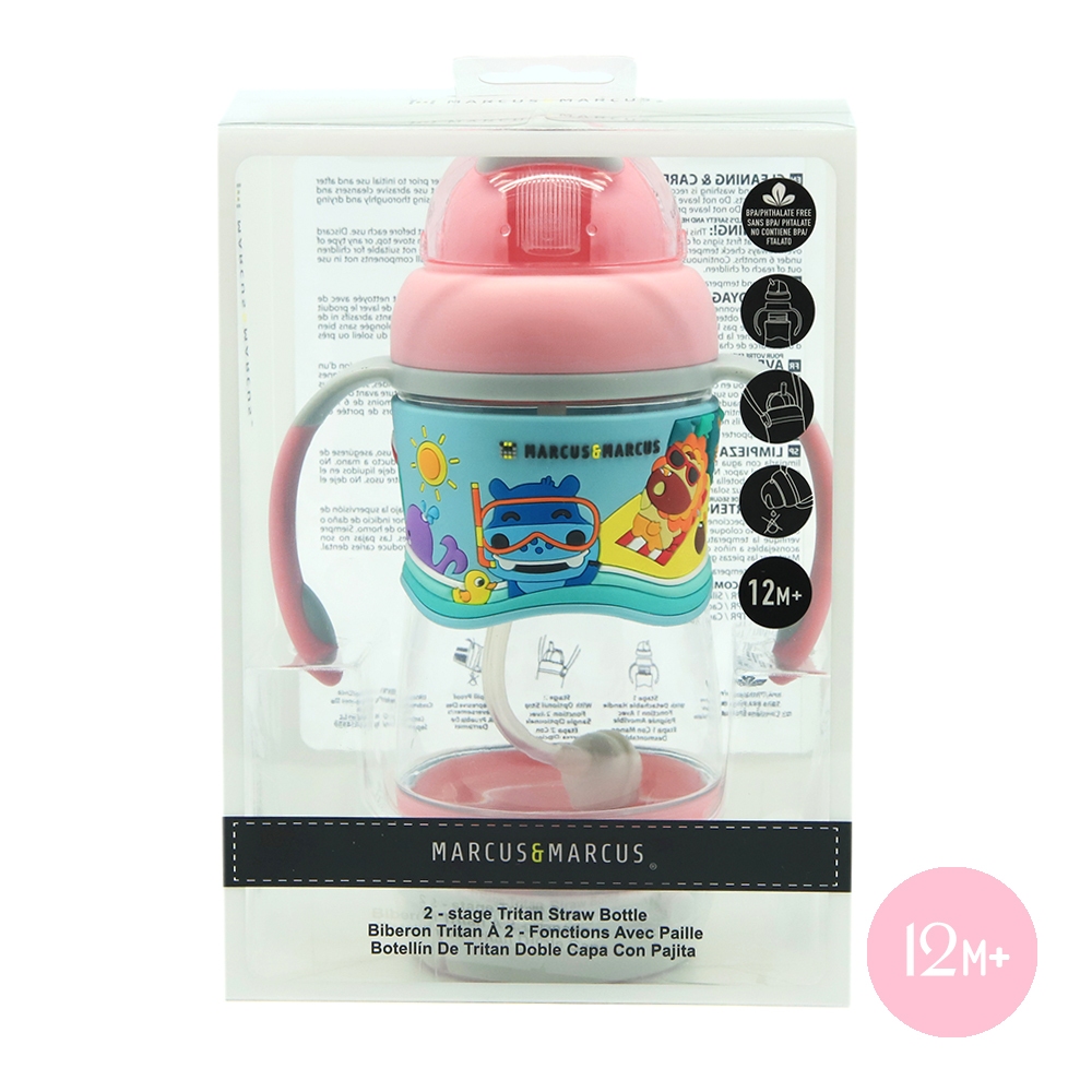 Bình uống nước tritan ống hút đáy nặng có tay cầm và quai treo Marcus & Marcus bé từ 12 tháng