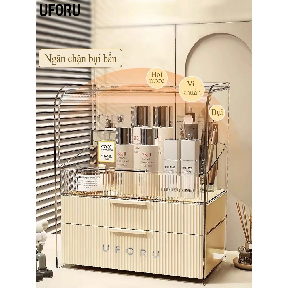 Hộp đựng mỹ phẩm hộp đồ trang điểm để bàn uforu 3 tầng cao cấp có nắp đậy chống bụi bẩn - UF181
