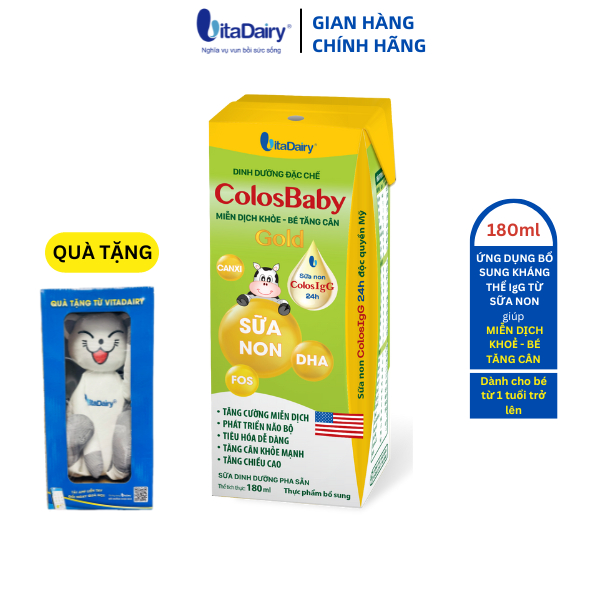 [TẶNG THÚ BÔNG CHÂN DÀI]Sữa bột pha sẵn Colosbaby Gold 180ml - thùng 48 hộp - VitaDairy