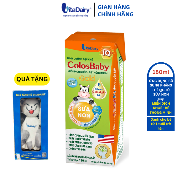 [TẶNG THÚ BÔNG CHÂN DÀI] SBPS ColosBaby IQ Gold phát triển trí não, miễn dịch khỏe/ thùng 48 hộp 180ml - VitaDairy