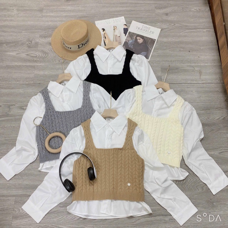Set áo sơ mi kèm ghile len thừng phong cách hàn quốc A303