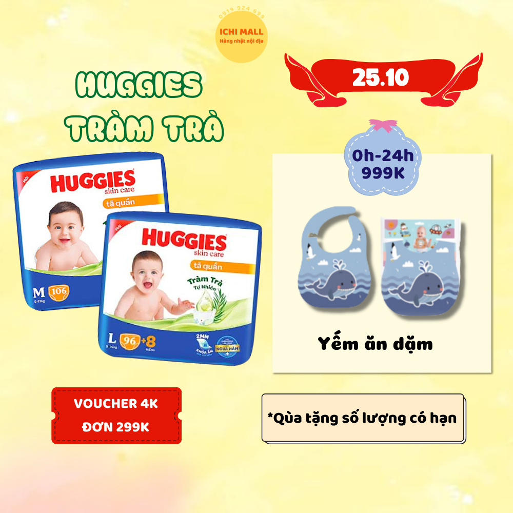 [SIÊU NHIỀU MIẾNG] Tã quần Huggies Tràm Trà Tự Nhiên SKINCARE Pants Mega Jumbo M106/L104/XL88/XXL80