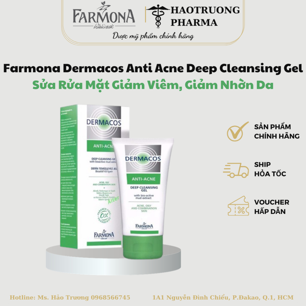 Farmona Dermacos Anti Acne Deep Cleansing Gel - Sửa Rửa Mặt Dermacos Giảm Viêm, Giảm Nhờn Da 150ml