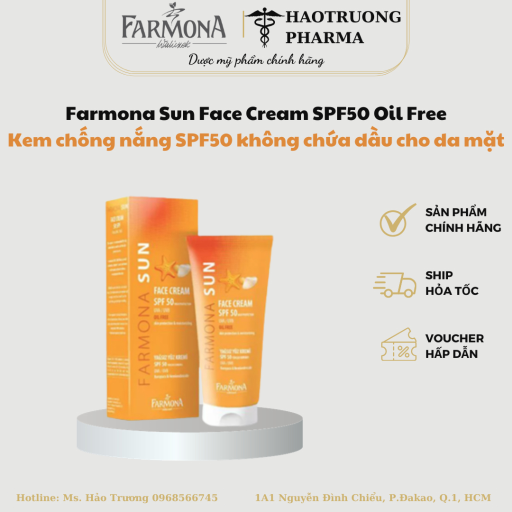 Kem chống nắng SPF50 không chứa dầu cho da mặt - Farmona Sun Face Cream SPF50 Oil Free 50ml