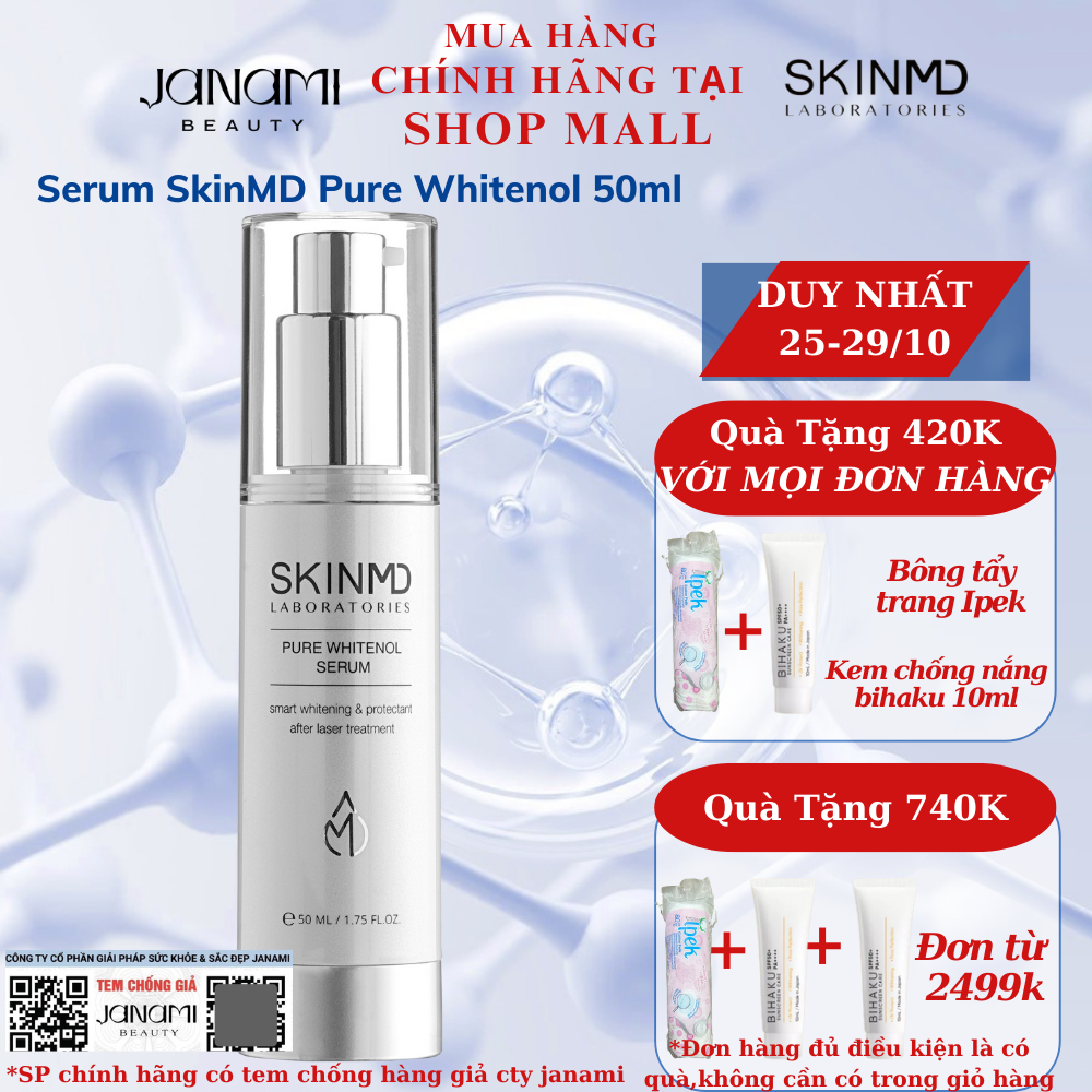Serum xóa nám tàn nhang, khám phá làn da đẹp đến khó tin sau 8 tuần Skinmd Pure Whitenol Serum 50ml