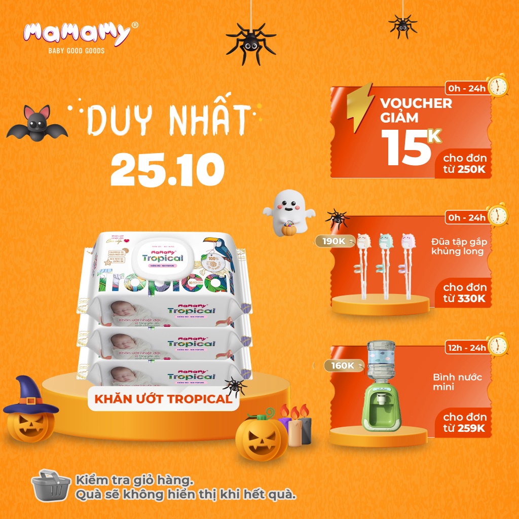 Combo 3 Khăn giấy ướt 100% sợi tự nhiên và rayon Mamamy Tropical Tinh dầu cúc vạn thọ/Không mùi 90 tờ