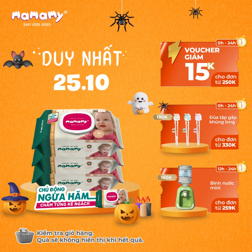 Combo 3 Khăn giấy ướt 100 tờ có nắp chủ động ngừa hăm/x2 chất ngừa hăm Mamamy Không mùi/Mùi dịu nhẹ an toàn cho bé