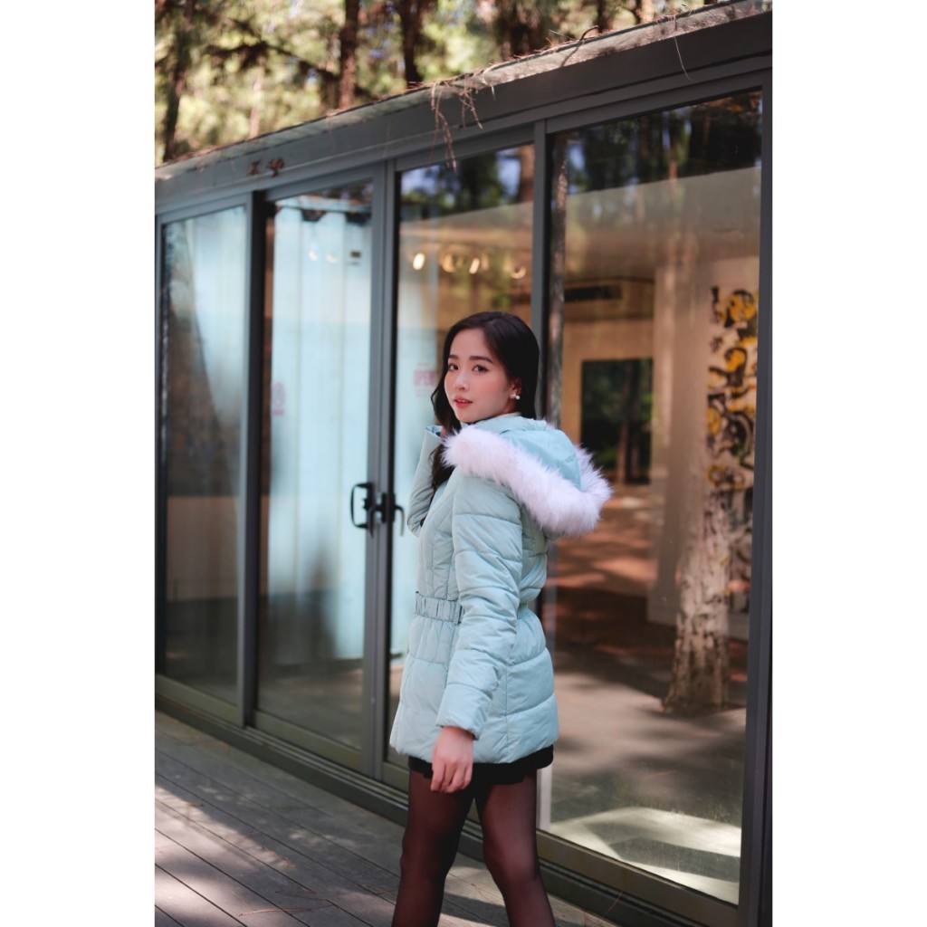 Áo khoác phao nữ SPEARL mũ lông thiết kế 3 lớp ấm áp - 218JW003