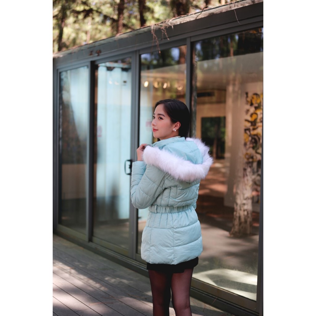 Áo khoác phao nữ SPEARL mũ lông thiết kế 3 lớp ấm áp - 218JW003