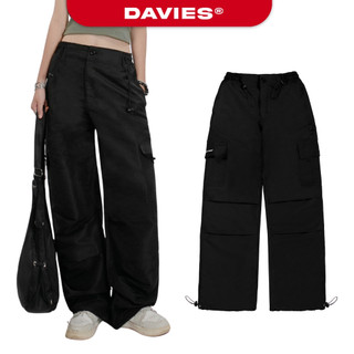 Quần ống rộng nam nữ túi hộp DAVIES vải dù màu đen Cargo Pant Y2K local brand | D31-Q3