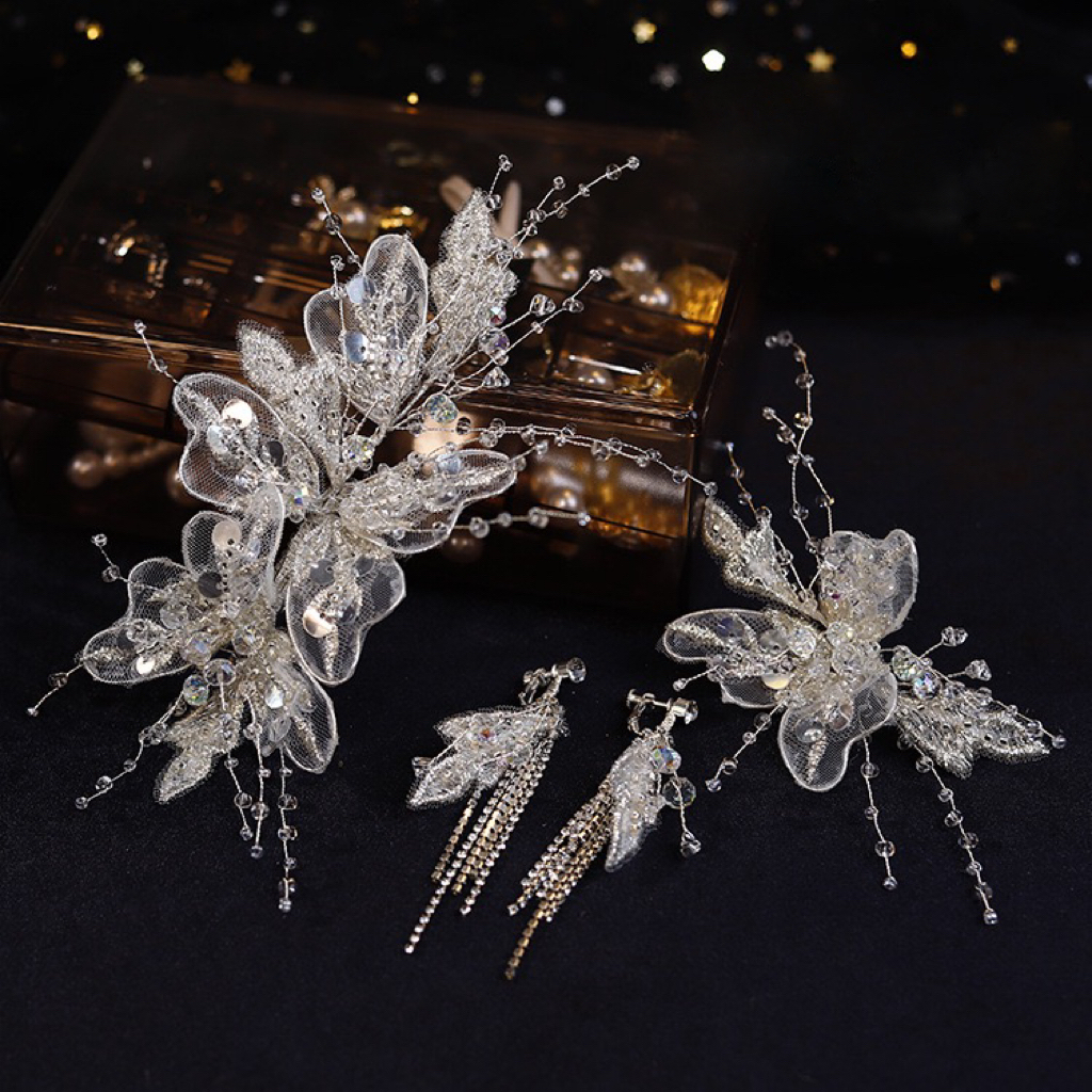 Sét Hoa Cài Tóc Kèm Bông Tai mã W733